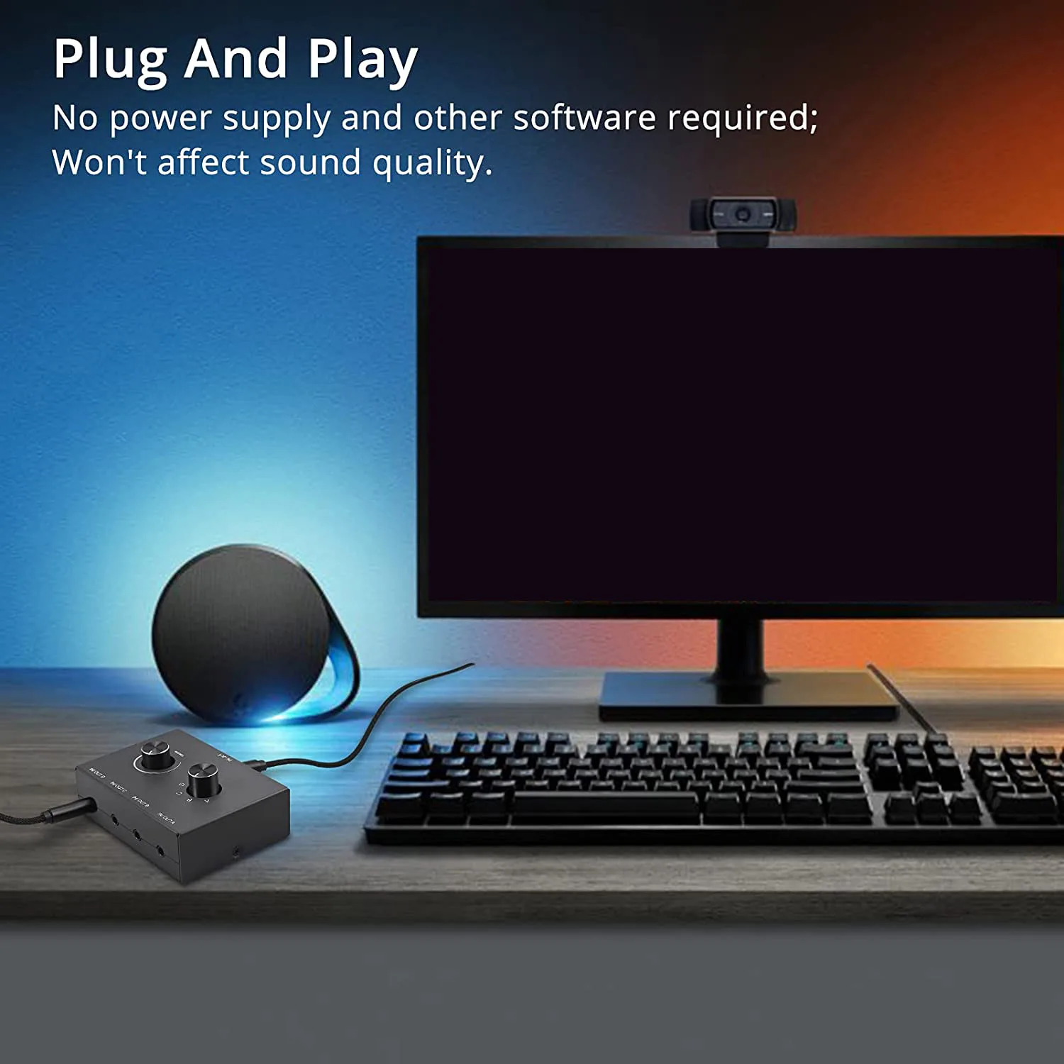 オーディオスイッチャーステレオ3.5mm,4ポート,1 in 4,コンピューター,携帯電話,ラップトップ,ヘッドフォン用の1つまたは4 in 1出力