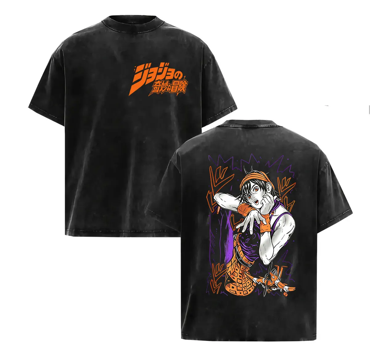 Vintage Washed Anime JoJo's Bizarre Adventure Graphic T Shirt Men Women Harajuku Fashion Summer Short Sleeve T-shirts Streetwear
