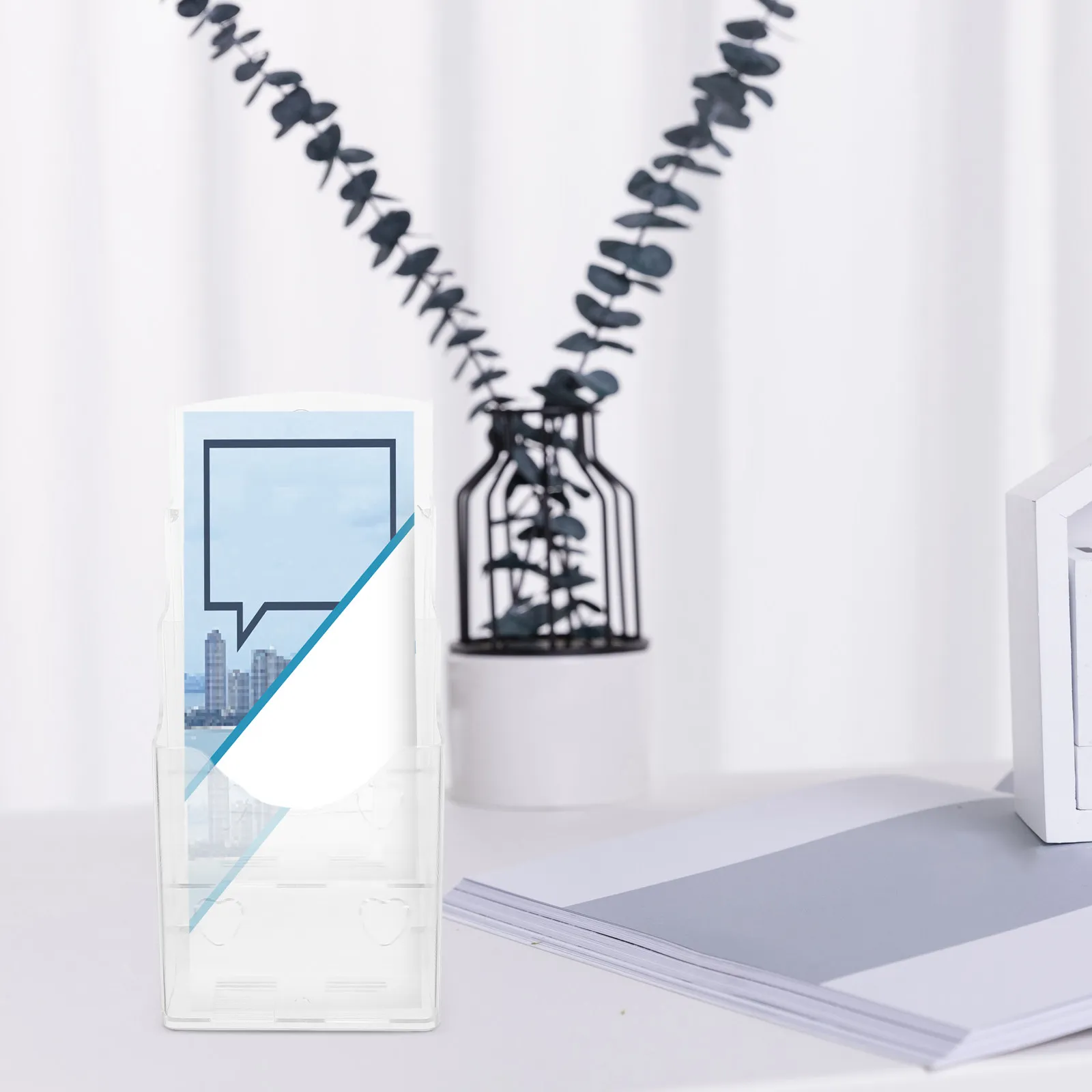 A6 Foldable Brochure Rack Clear Tiered Display Stand For Pamphlets Flyers Documents Desktop Organizer Trifold Brochure