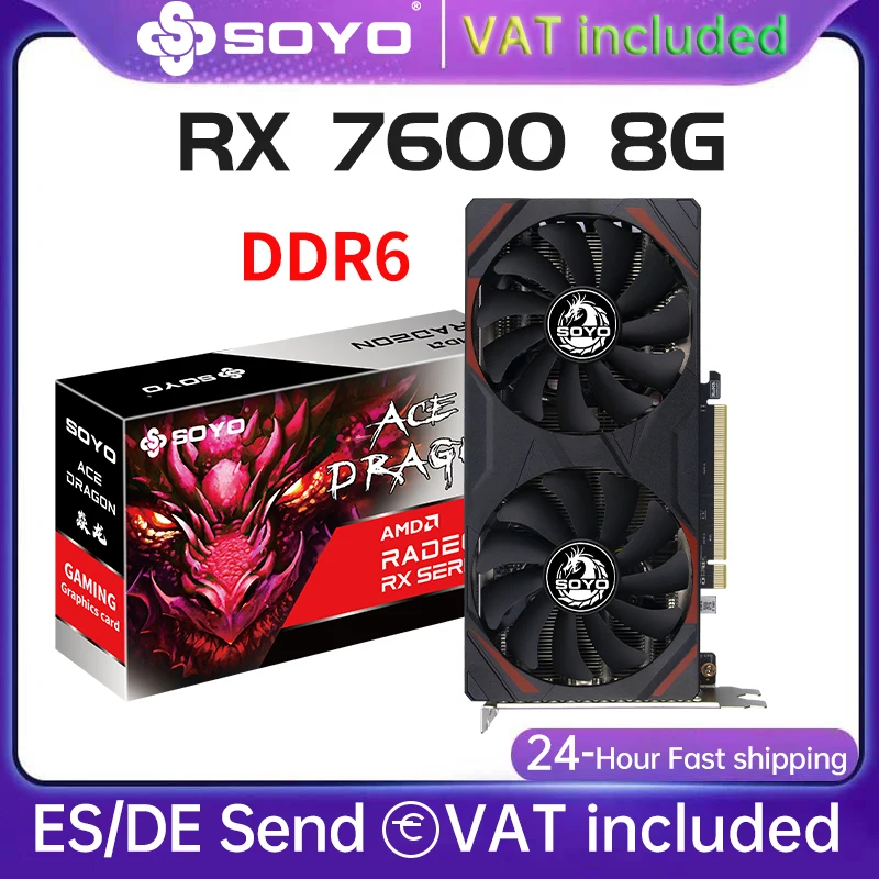SOYO AMD Radeon RX7600 8GB Gaming Graphics Card GDDR6 Memory