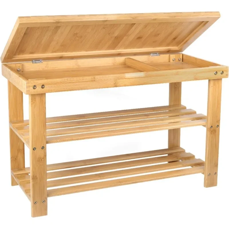

Shoe Rack Storage Bench Bamboo Organizer Entryway Organizing Shelf with Storage Drawer on Top