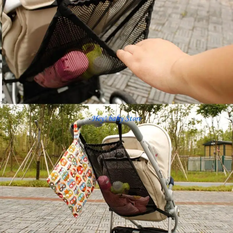 Q1FE-carritos para niños gran capacidad, bolsa almacenaje en red, carrito bebé, bolsa colgante