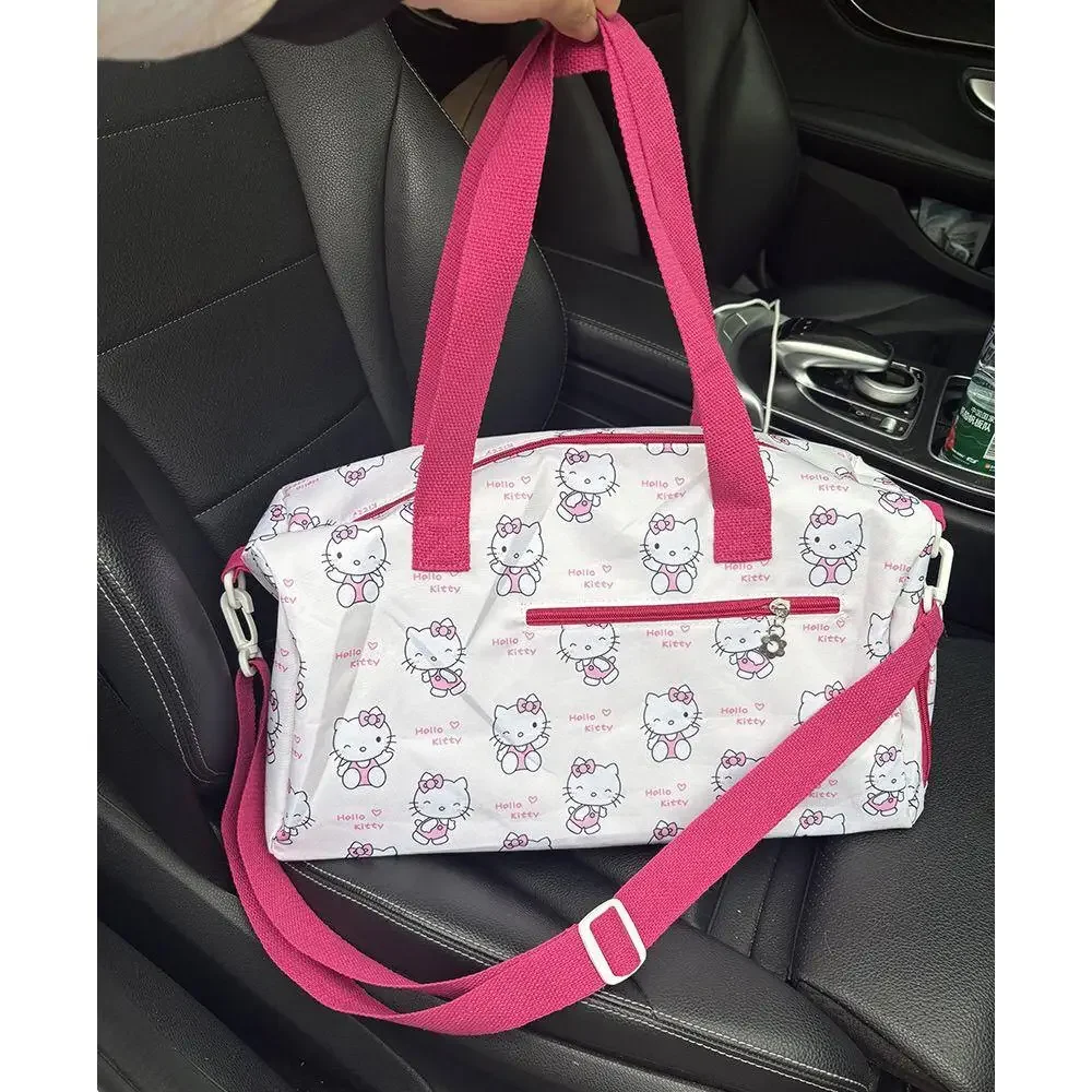 حقيبة أمتعة محمولة قابلة للطي حقيبة سفر مرحبا كيتي مقاومة للماء الكرتون سعة كبيرة حقيبة تخزين السفر حقائب للمرأة