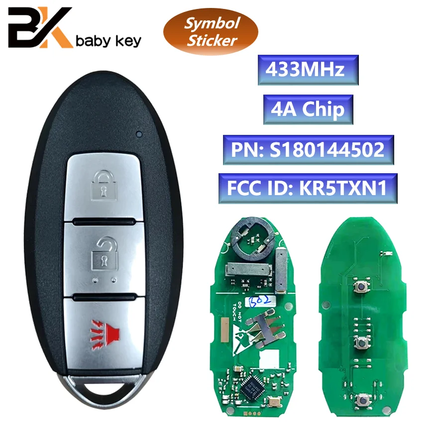 

BB Key S180144502 Remote Car Key for Nissan Kicks S SV Rouge Sport 2018 2019+ 433MHz 4A Chip FCC ID: KR5TXN4 PN:285E3-5RA0A