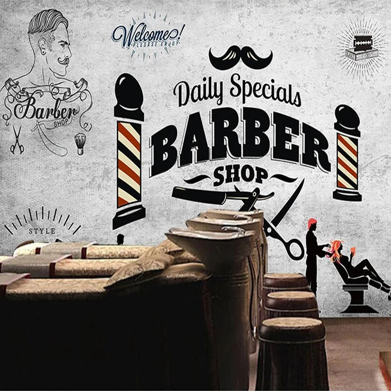 Customized products 3D Retro Hairdressing Hair Barber Shop Background Photo Mural Wallpaper Poster Wall Decoration hair salon 8d