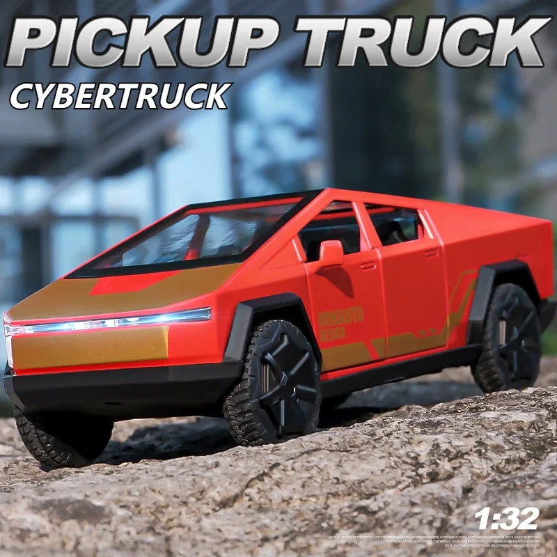 1:32 Tesla Cybertruck Pickup Alloy Car Model Diecasts Metal Toy Sound Light Vehicles Car Model Simulation Collection Kids Gifts