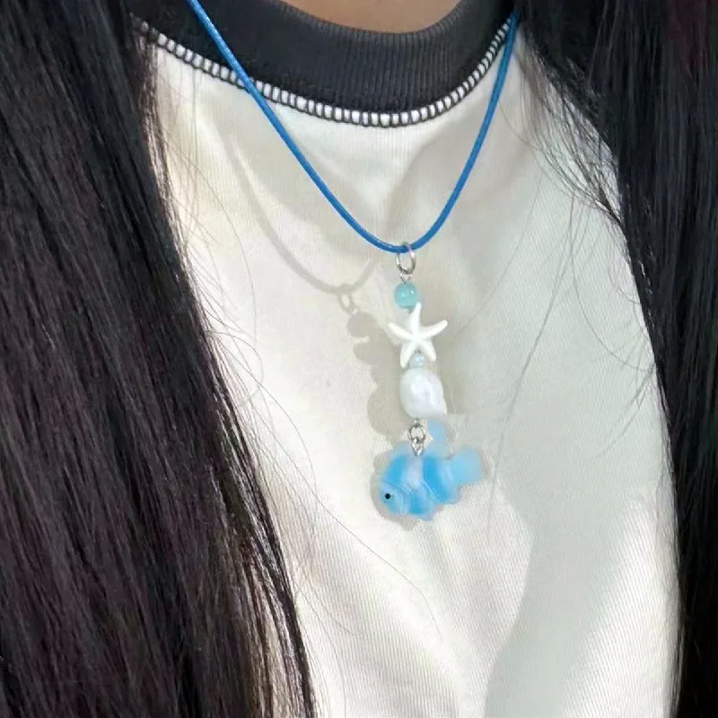 Geometry Clownfish Pendant Necklaces Harajuku Necklace for women girls Cool Y2k Aesthetic Jewelry 2024