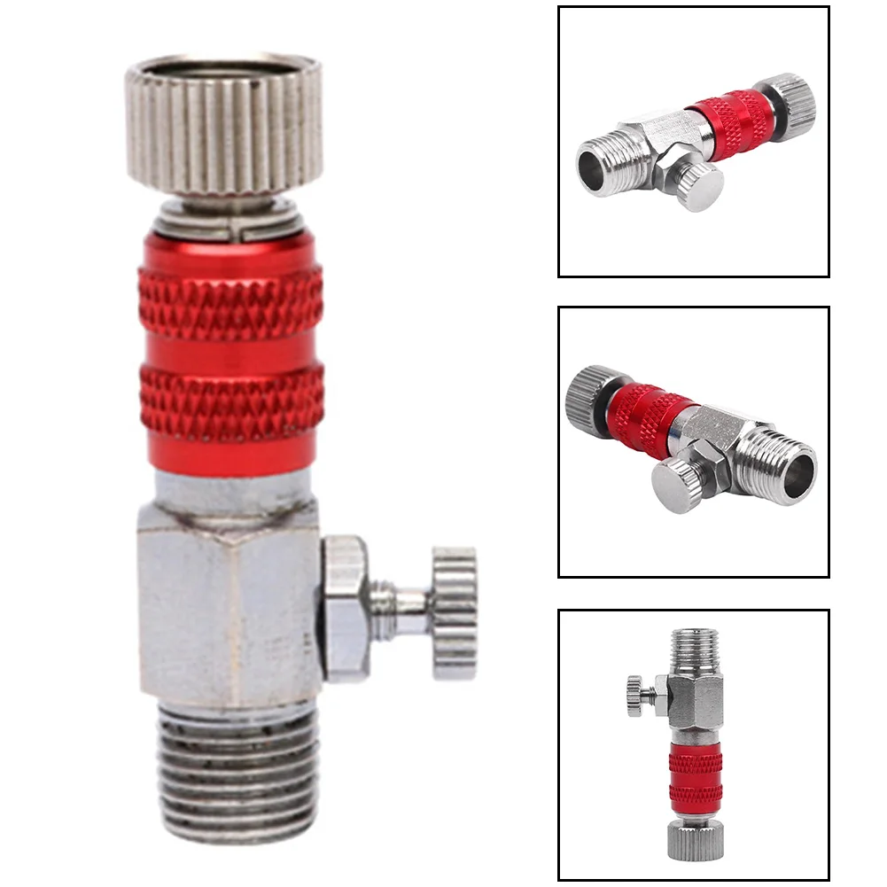 1/8 Airbrush Quick Connect Adapter Metal Flow Control Valve For Spray Hose Compressor Fitting Tool Silver Red