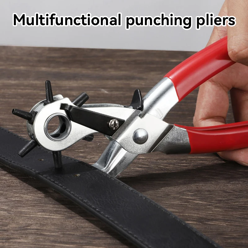 Multi-function Manual Belt Hole Puncher, Round & Flat Holes Leather Punch Tool for Strap Belts
