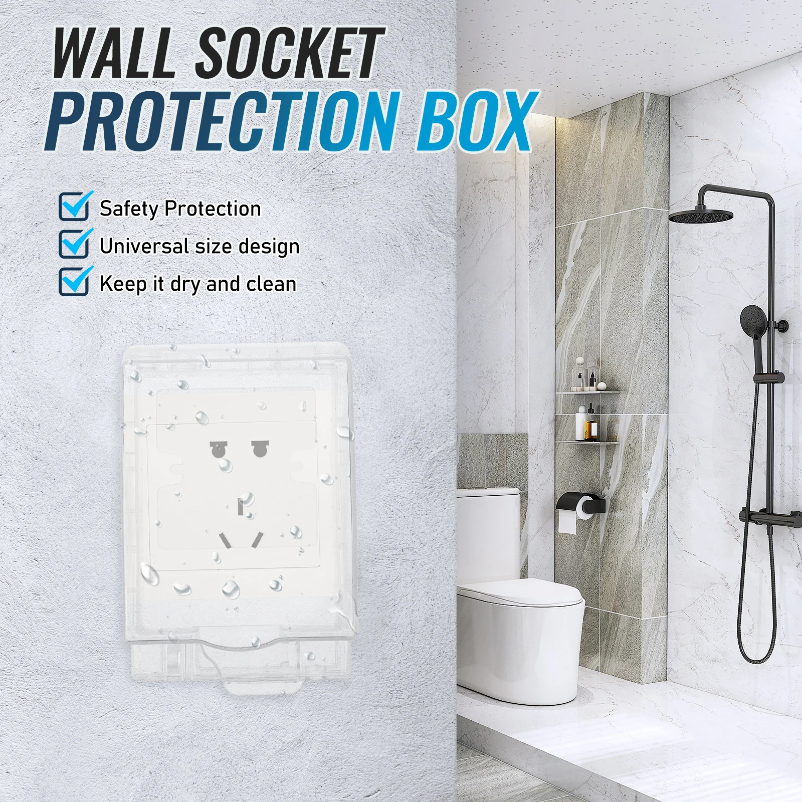 

Waterproof Protective Socket Cover ABS Material Durable Splash Proof Home Commercial Industrial Kitchen Bathroom Easy