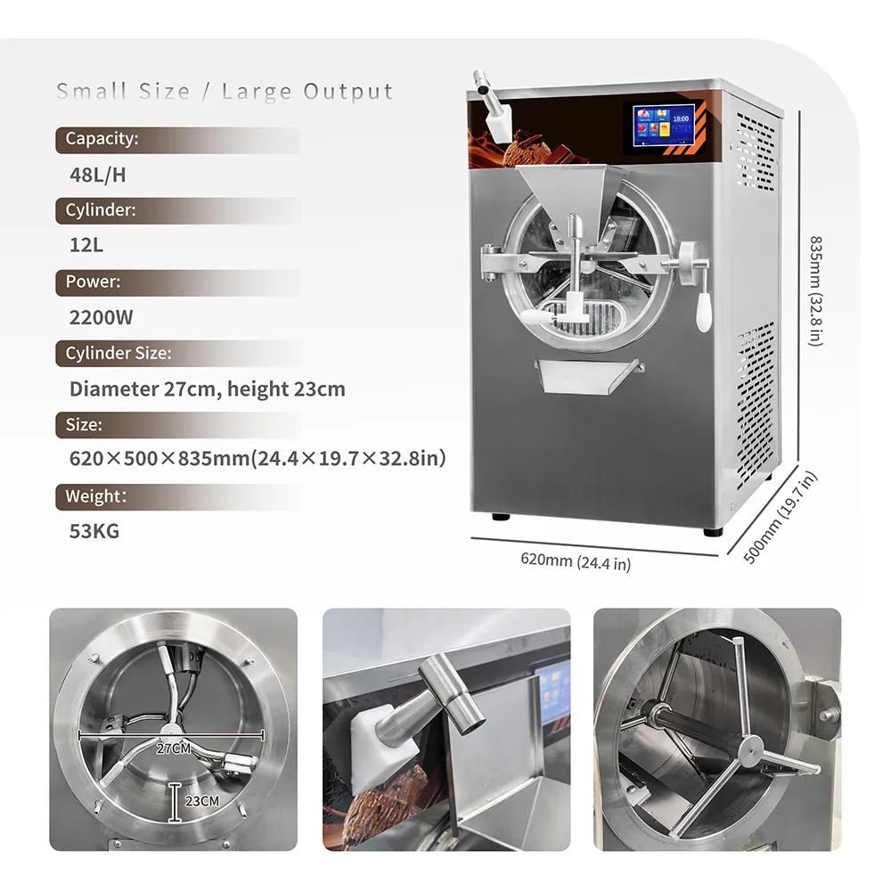 XEOLEO Commercial 5 in 1 Italian Ice Cream Machine Desktop 48L/H Touch Screen Gelato Machine 12L Hard Ice Cream Machine