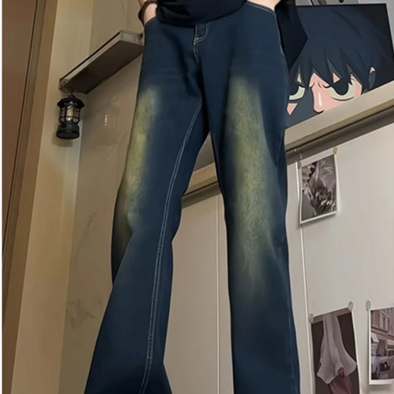 Men Jeans Blue Denim Pants Baggy Trouser Man Colthing High Waisted Vintage Straight Leg Design Casual Solid Slim Fit Breathable