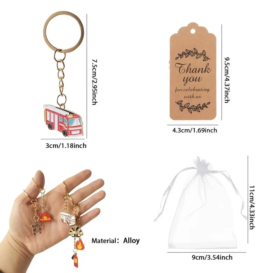 1/5/10/20/50/100pcs Gift for Her/Him: Set of 12 Metal Firefighter Keychains—Party Favors. Includes 12 Firefighter-Themed Keychai