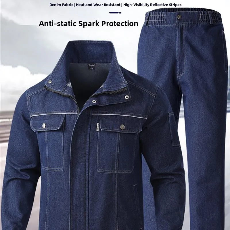 

Утолщенный джинсовый рабочий костюм для мужчин: огнестойкий, термостойкий, износостойкий, для сварки и защиты от ожогов