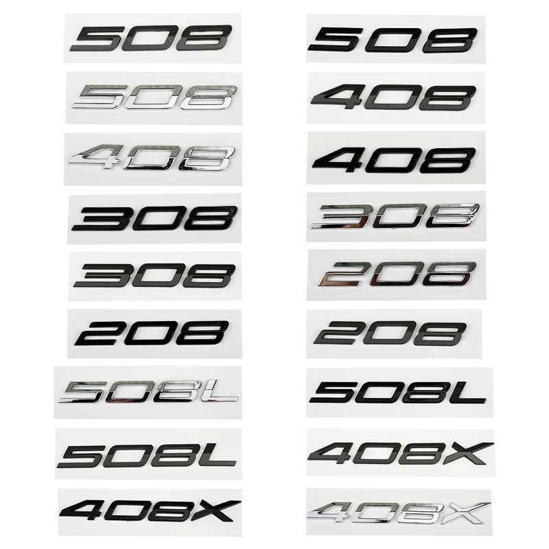 

Car 3D ABS Letters Logo Decals Sticker For Peugeot 208 308 408 508 408X 508L 2024 2025 Car Trunk Alphabet Emblem Badge Sticker