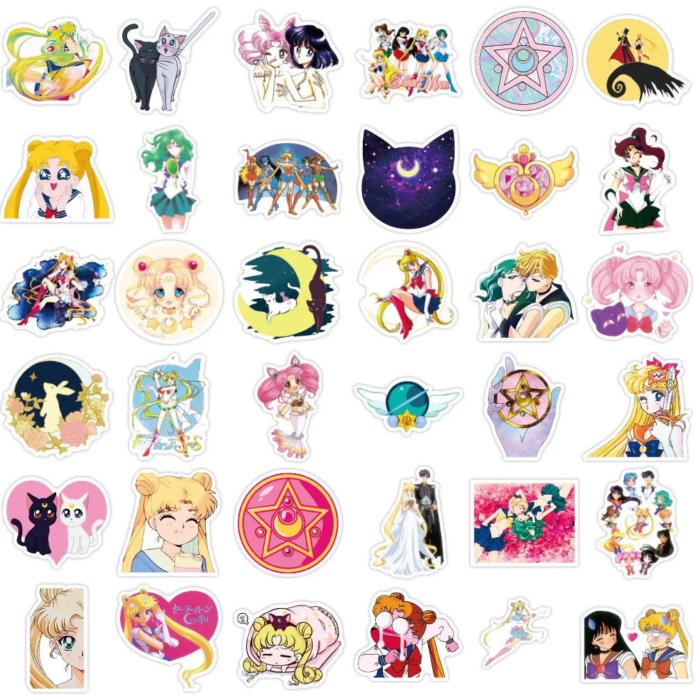 10/30/50/100pcs Anime Sailor Moon Stickers Kawaii Girls Cartoon Sticker Phone Case Water Bottle Suitcase Cute Graffiti Decal Toy