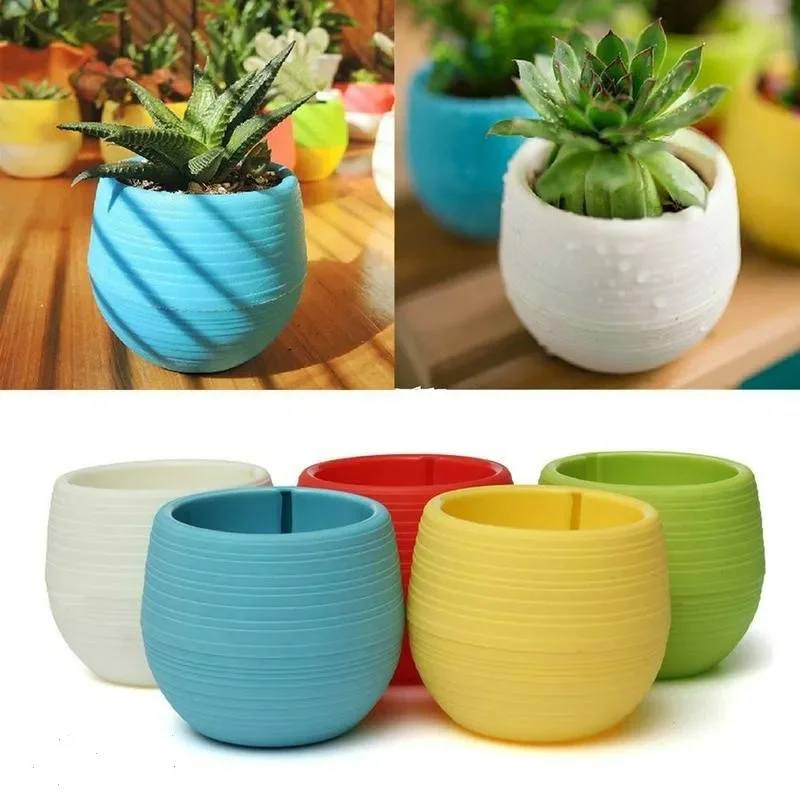 1/5PC Creative Eco-friendly Colourful Mini Round Plastic Plant Flower Pot Garden Home Office Decor Planter Bonsai Pot Plant Pots