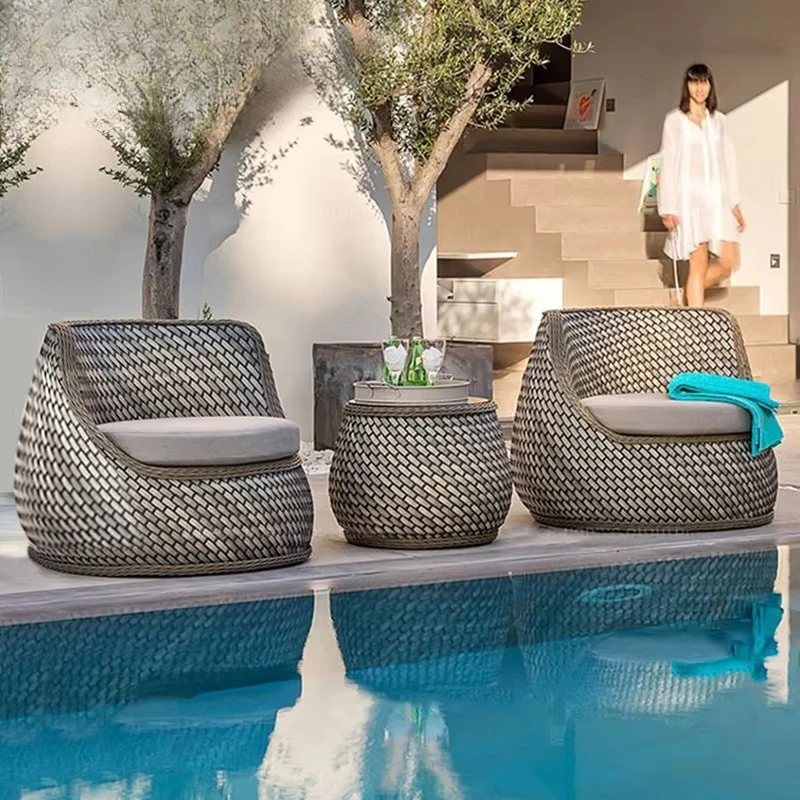 #Patio Villa Outdoor Made Of Rattan Sofa Hotel Patio Garden All-weather Waterproof Furniture Resorts Leisure Cane Chair