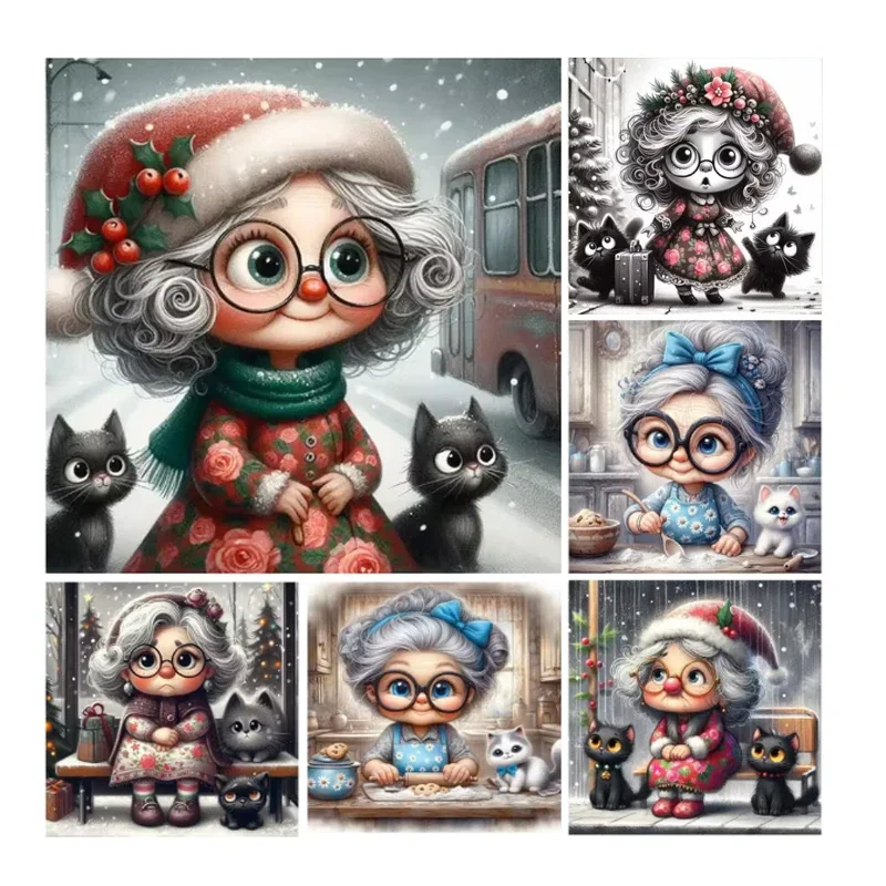 

2025 милая бабушка, кошка, жизнь, алмазная живопись, полная квадратная круглая дрель, алмазная вышивка, мозаика, украшение для дома