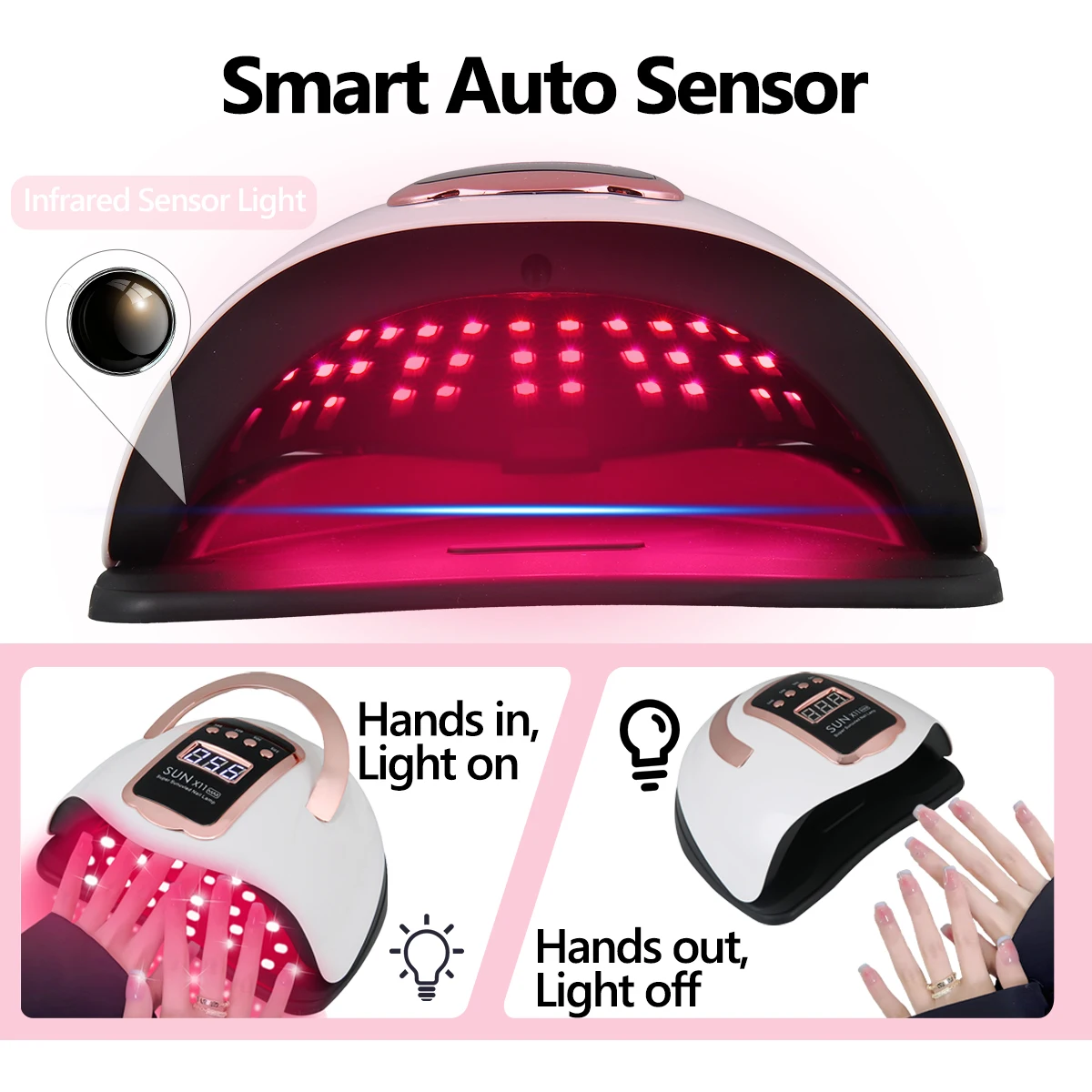 プロ用ネイルライト、LED UVライトドライヤー、ジェルネイル用、90個のランプビーズ、4つのタイマー設定とLCDタッチディスプレイ搭載