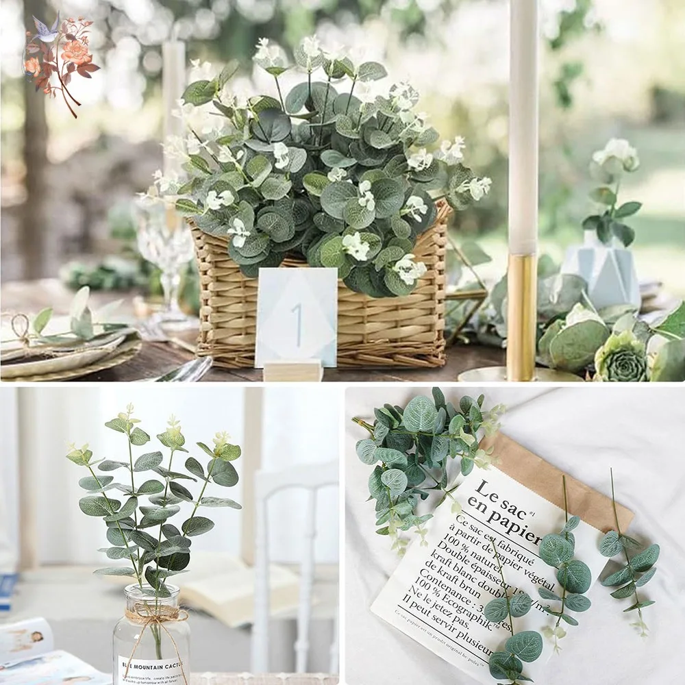 12pcs Lifelike Artificial Eucalyptus Leaves Greenery Branches Bridal Bouquets Accessories for Wedding Centerpiece Garden Decor