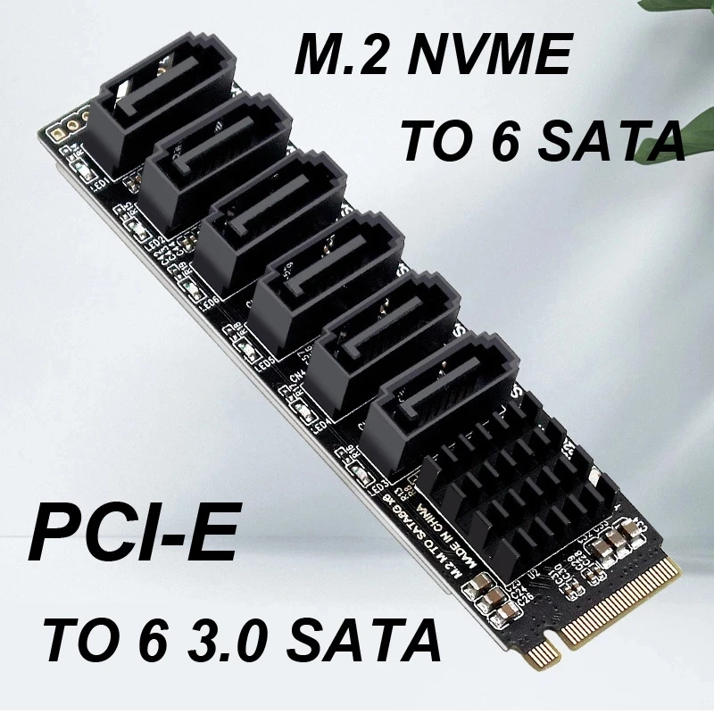 M2 Connector Internal SSD SATA 3 Port Multiplier NVME to SATA Expansion Card NGFF M Key to SATA3 Controller M.2 to SATA Adapter