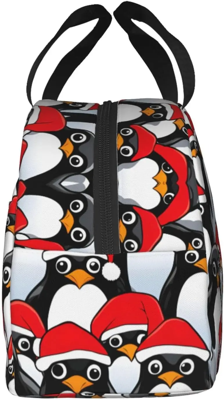 حقيبة غداء معزولة مطبوعة على شكل بطاريق عيد الميلاد، صندوق غداء قابل لإعادة الاستخدام مع جيب أمامي للعمل والنزهات والمكتب والسفر على الشاطئ #4