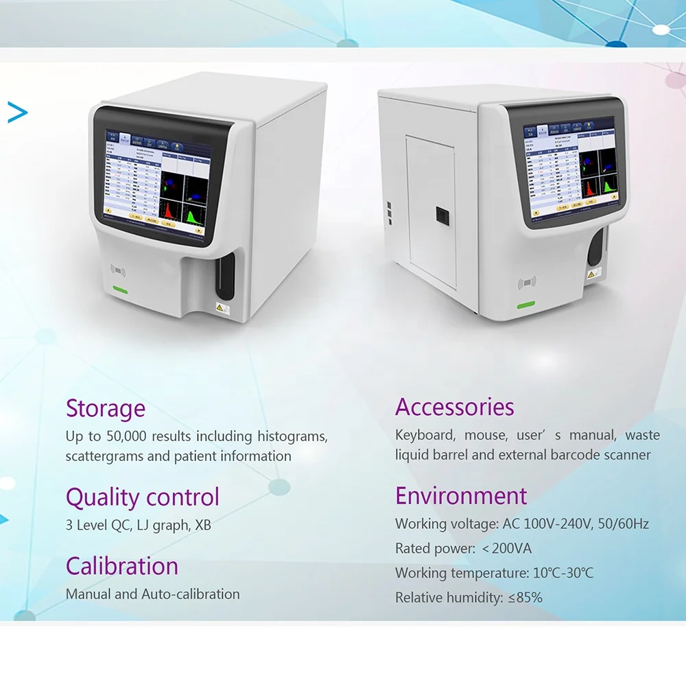 Contatore di cellule in 5 parti strumenti analitici clinici analizzatore ematologico automatico della macchina per analisi del sangue Diff CBC completamente automatizzato