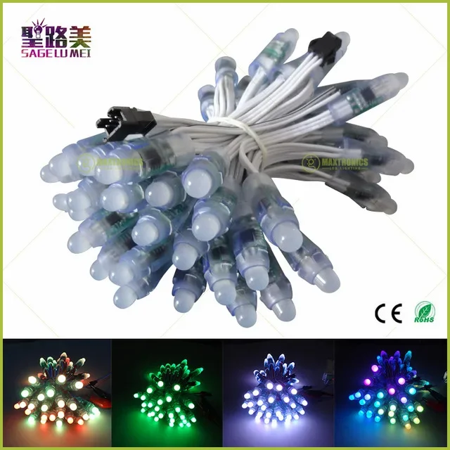 Pixel Tech LED Guirxiété Lumineuse, DC5V WS2811, Fil RVB, Noir, Vert, Blanc, Adressable, Vacances de Noël, Étanche IP68, 50Pcs par Unité