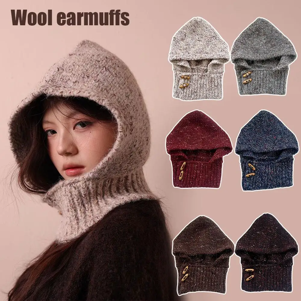 

Женский вязаный крючком пуловер, шарф, шапка, утолщенная Балаклава, кепка с роговой пряжкой, пряжа, вязаная шапка с капюшоном, шерстяная вязаная шапка с гетрами, шапка «сделай сам»