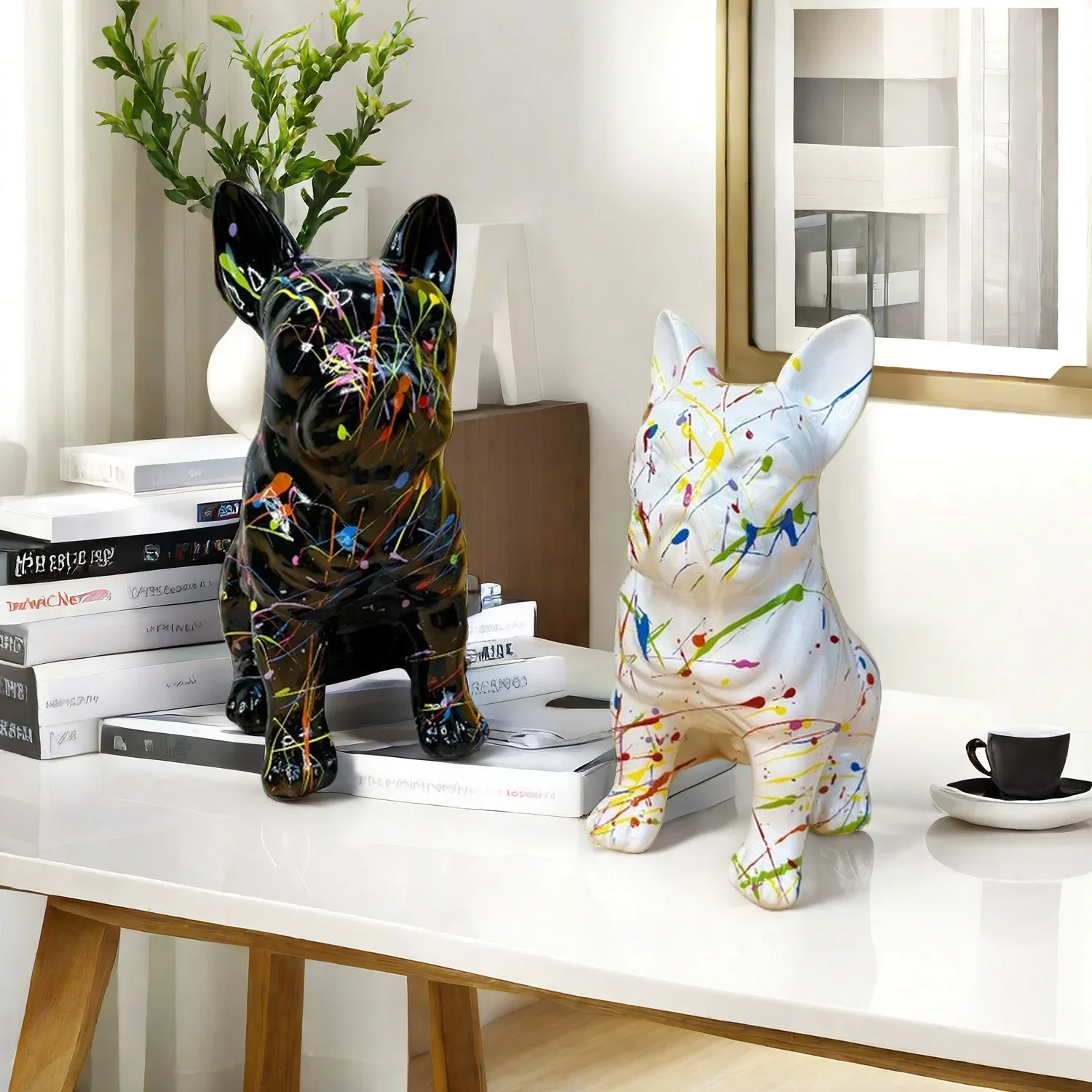 

Colorful standing posture bullfighting dog ornament, painted resin crafts, home decoration, living room foyer, TV cabinet decora