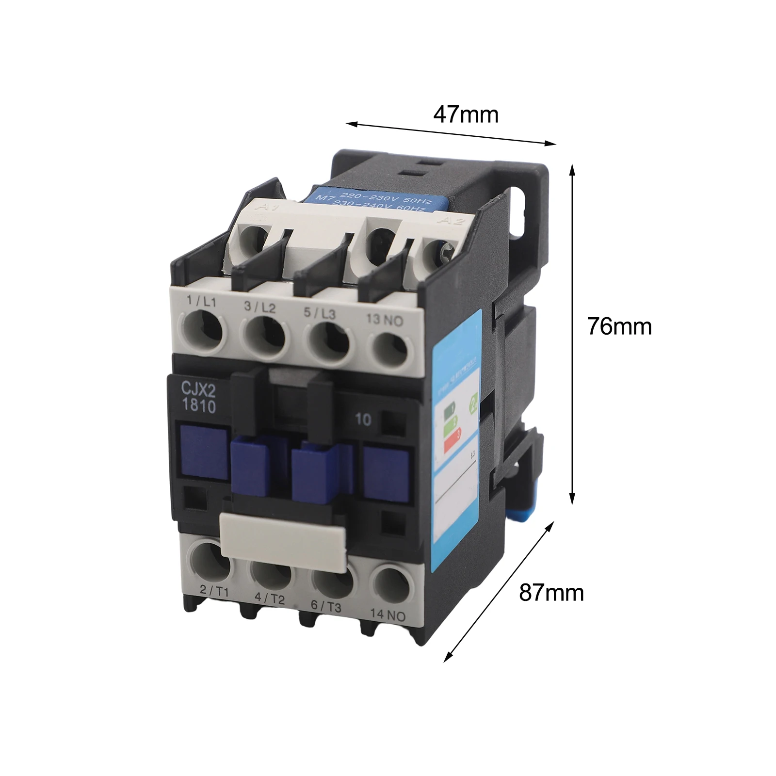 AC Contactor Model CJX2-1810 220V 3P 18A DIN Rail Mount with 1NO Auxiliary Contact for Industrial Automation and Load Switching