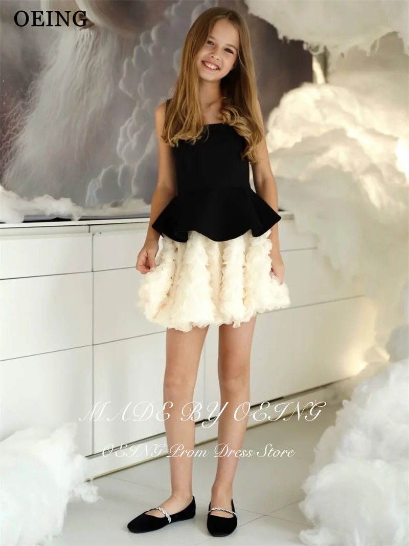 OEING – robe trapèze Simple à fleurs pour filles, couleur contrastée, fleurs 3D, robe de soirée de mariage, Mini robe d'anniversaire de princesse personnalisée