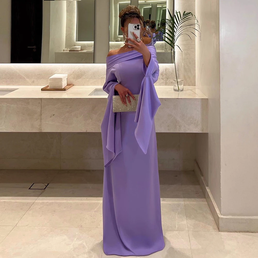 

Simple Purple Evening Dresses Straight One-Shoulder Long Prom Gowns Pleat Saudi Arabia Jersey Party Dresses Vestido De Festa