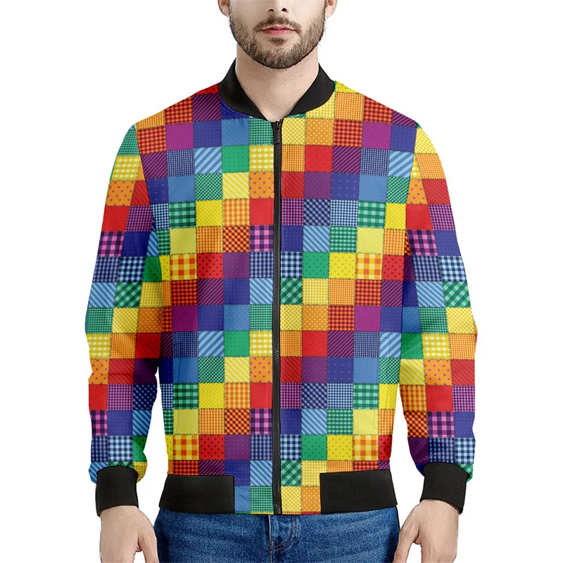 Fashion Geometric Rainbow Zipper Jacket Men 3d Printed Colorful Stripes Sweatshirt Kids Cool Street Bomber Jackets Tops Coat