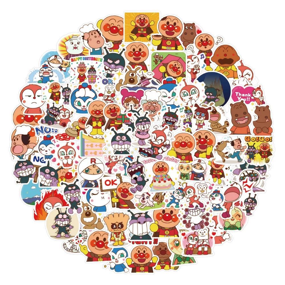 60pcs Cartoon Anpanman Sticker Japanese Anime Character Small Sticker Skateboard Helmet Hand Account Decorative Sticker