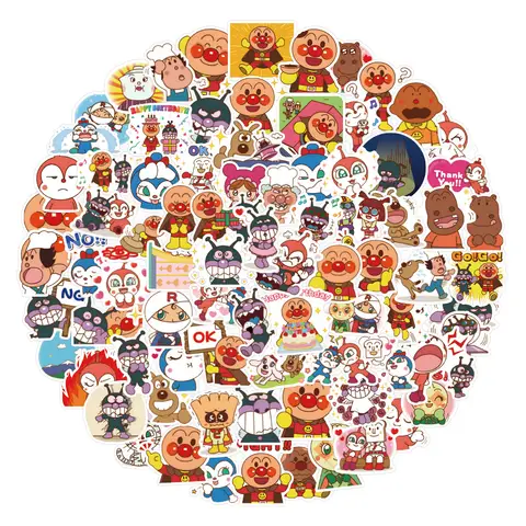 50pcs Cartoon Anpanman Sticker Japanese Anime Character Small Sticker Skateboard Helmet Hand Account Decorative Sticker