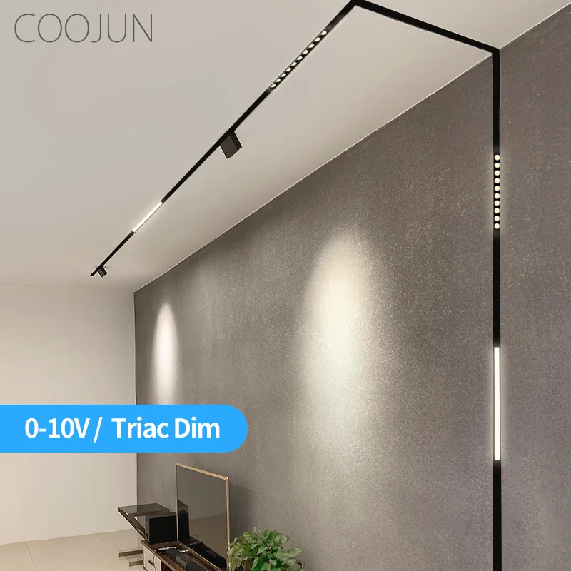 COOJUN Smart Dimming Magnetic Track Light 0-10V Dimmable Recessed Rail Ceiling Light Flood Grille Spot LED Lights DC 24V