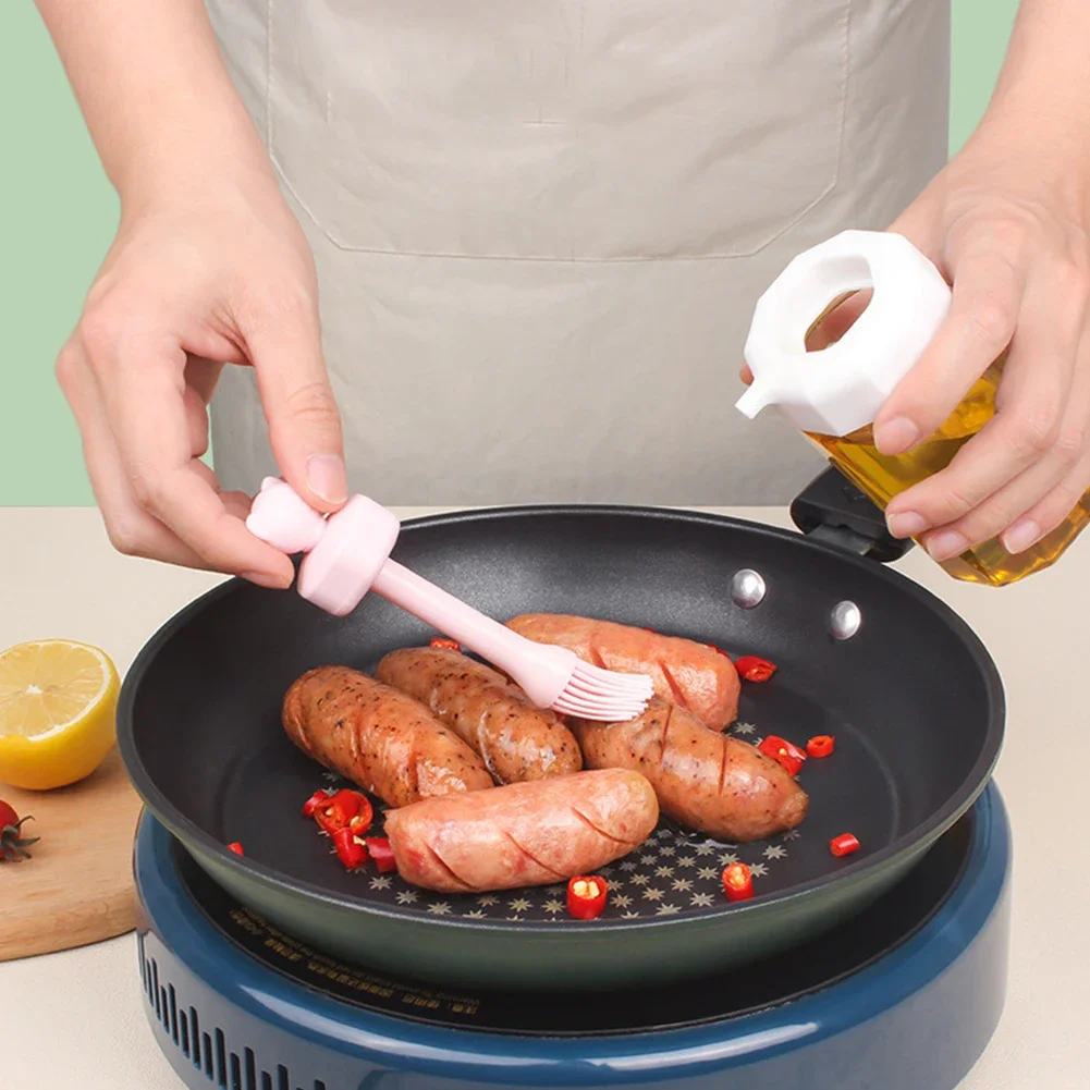 

2In1 Silicone Oil Bottle Brush Oil Dispenser Bottle With Barbecue Brush Leakproof Condiment Container Detachable Kitchen BBQ Too