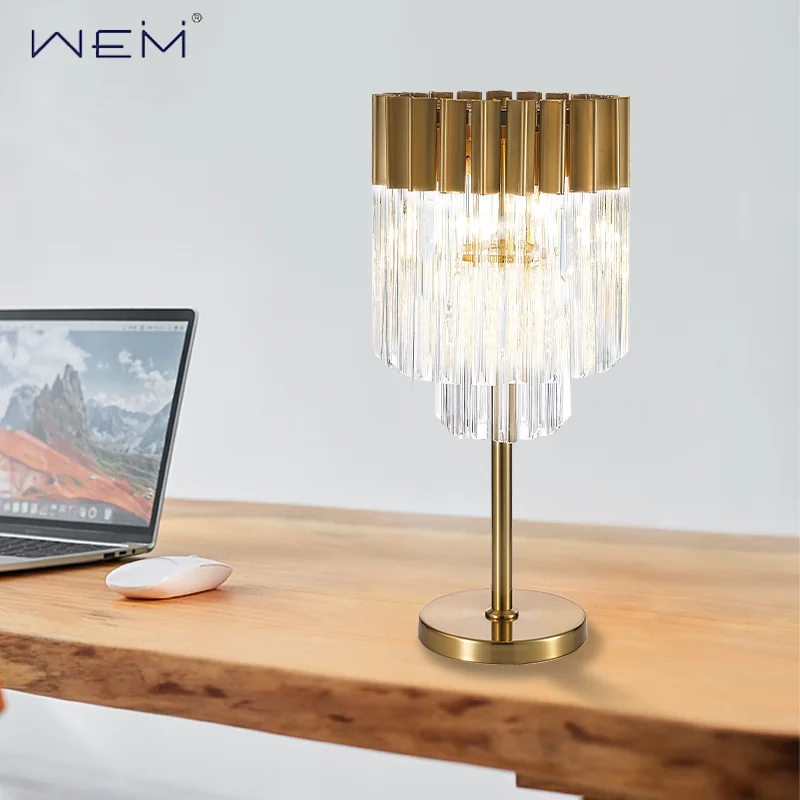 Desk Lamp Table Lamps Luxury Crystal Bedside Table Lamp Lighting Transparent Hotel Bedroom Decoration Brass Indoor Electric DC