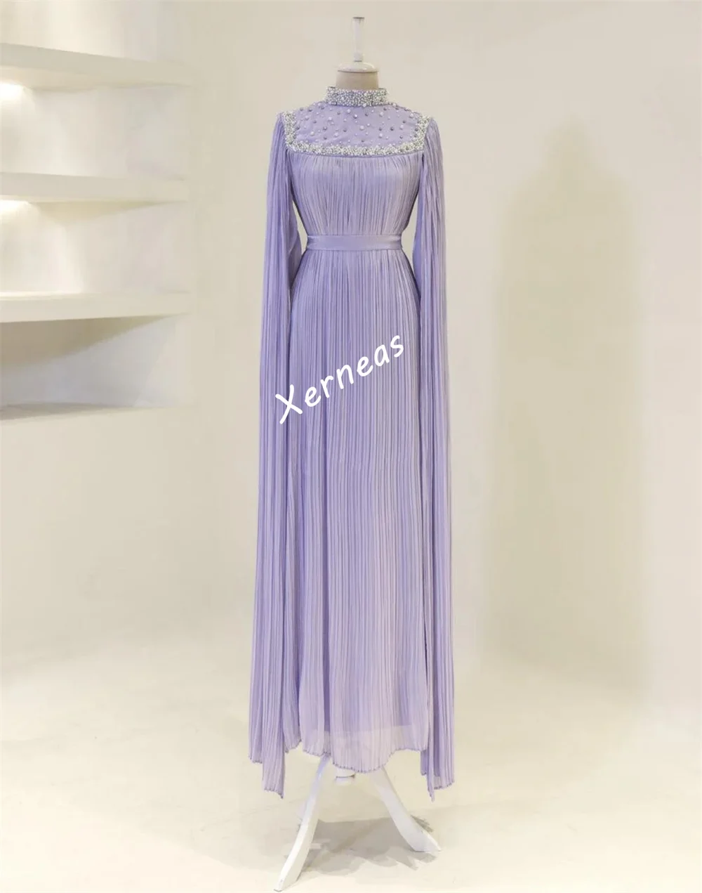 تخصيص الديكور الطية عالية الياقة ألف خط فساتين طويلة مناسبة مخصصة المرأة مساء أنيق حفل زفاف بريق