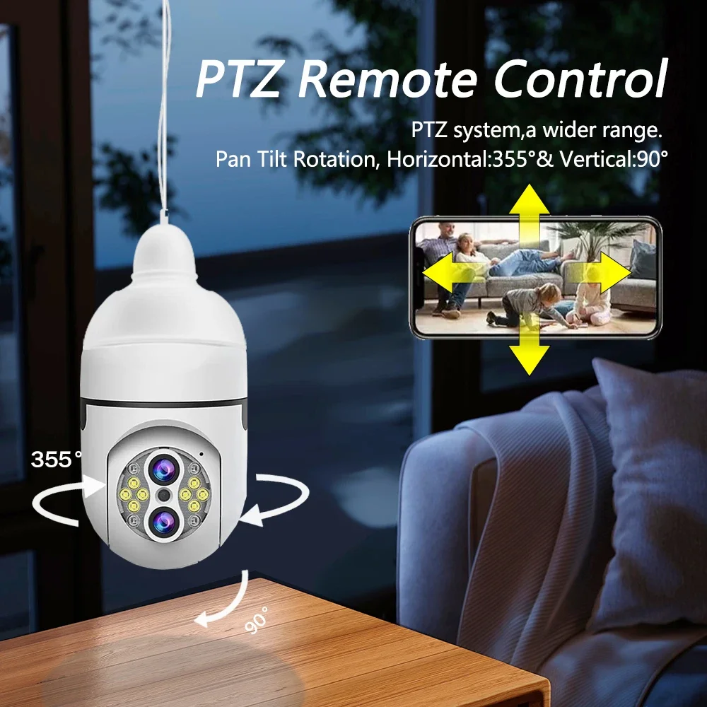 Imagem -06 - Câmera de Segurança sem Fio com Lente Dupla Rastreamento Humano Câmeras de Vigilância Monitor do Bebê Automático Ptz Zoom Wi-fi E27 4k 8mp 10x