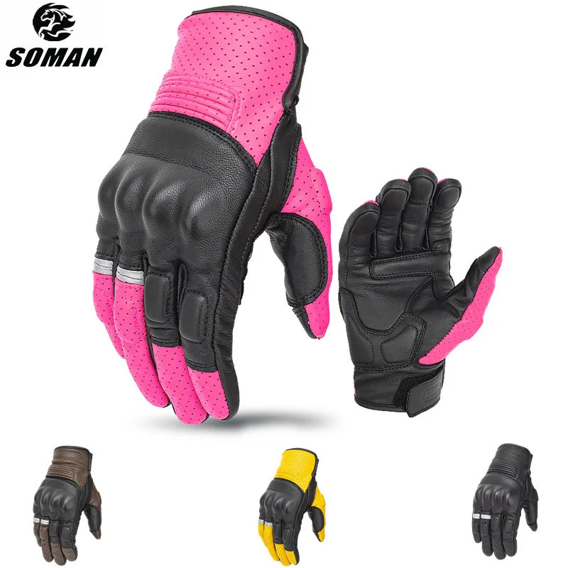 

Goat Leather Motorcycle Gloves for Women Winter Pink Color Off-Road Racing Guantes Moto Outdoor Sport Protection Dirt Gloves