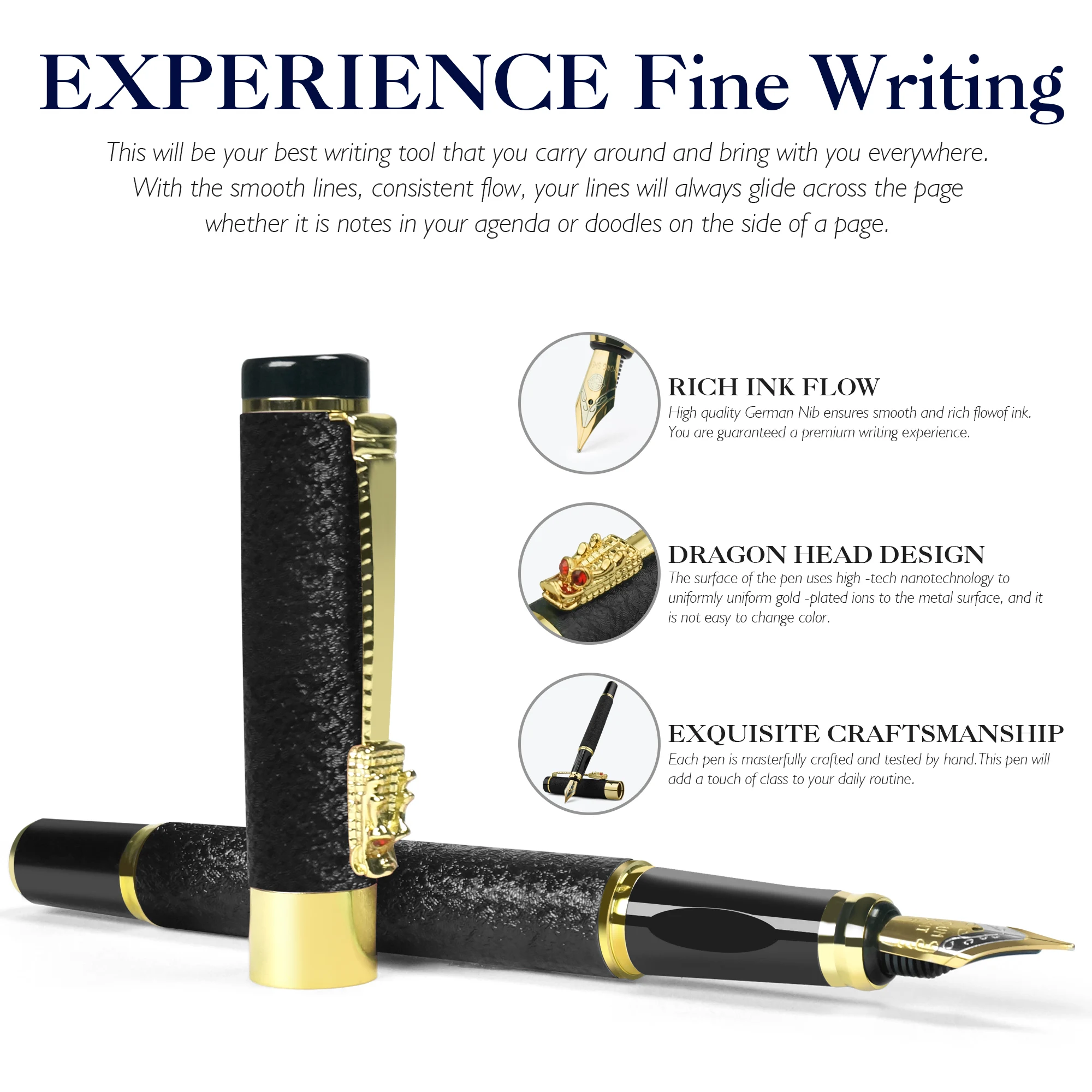 STONEGO Luxury Dragon Crystal Diamond Ink Fountain Pen Office Business Men Siganture Metal Pen