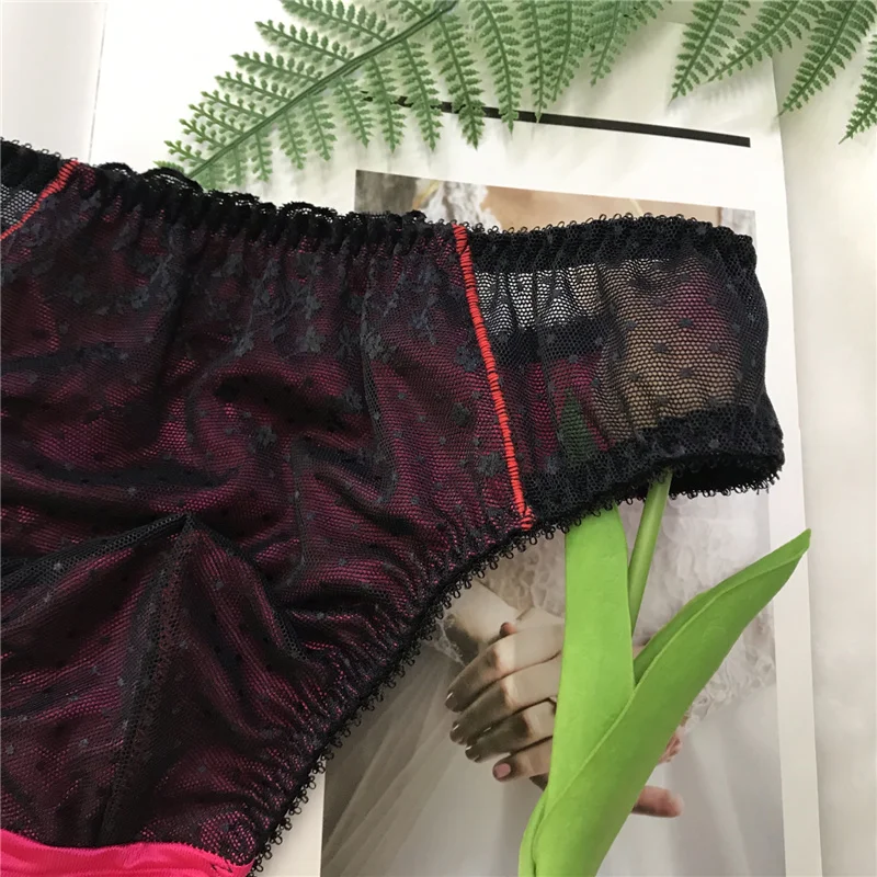 Erotic Solid Color Underwear Mid Waist Brief Sexy Men'S Lace Panties Transparent Soft Comfortable Thongs Sissy for Gay Male