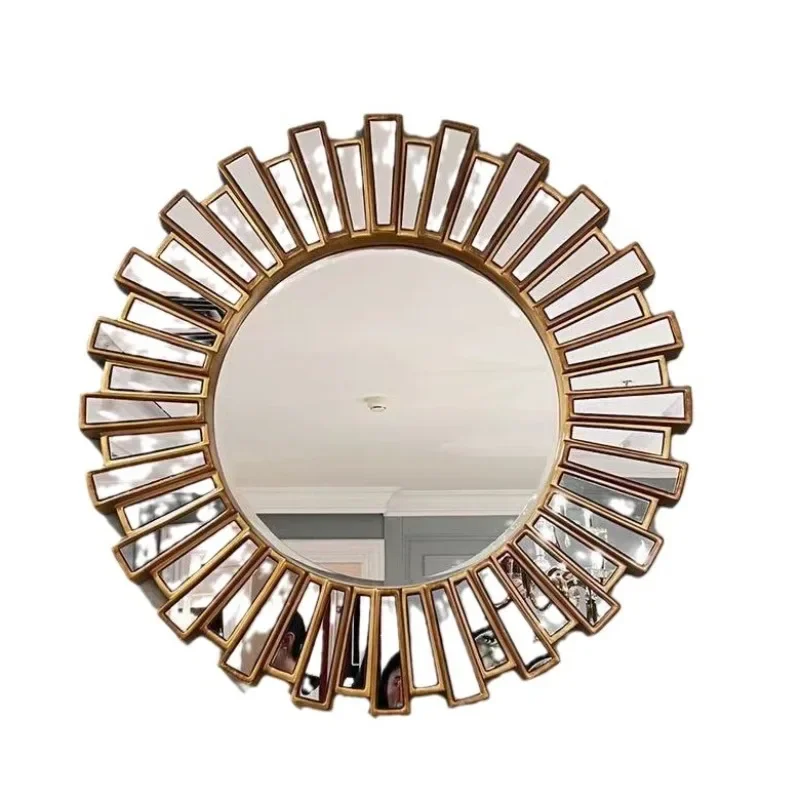 gold round mirror decorative wall mirror living room bathroom high definition makeup hanging high end hanging