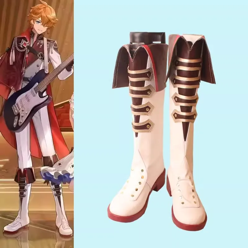 

Genshin Impact Tartaglia Cosplay Shoes Party Tartaglia Cosplay Boots Shoes PU Leather Props for Party Halloween