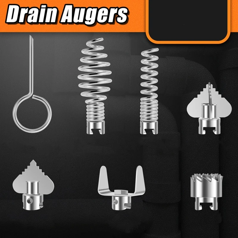 A23T Drain Cleaner Cutter Head Set 14Pcs Sewer Snake Auger Blades Rustproof Manganese Steel for Home Kitchen Bathroom