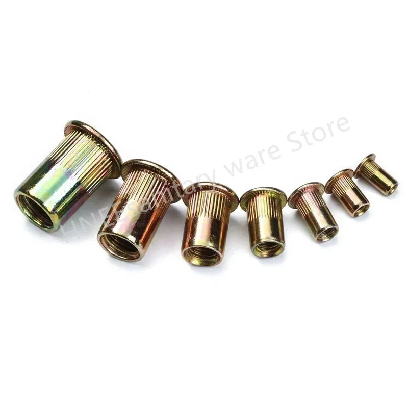 90/220/300PCS M3 M4 M5 M6 M8 M10 M12 Zinc Plated Carbon Steel Rivet Nuts Flat Head Knurled Nuts Insert Nutsert Nut Rivet Nut view 2