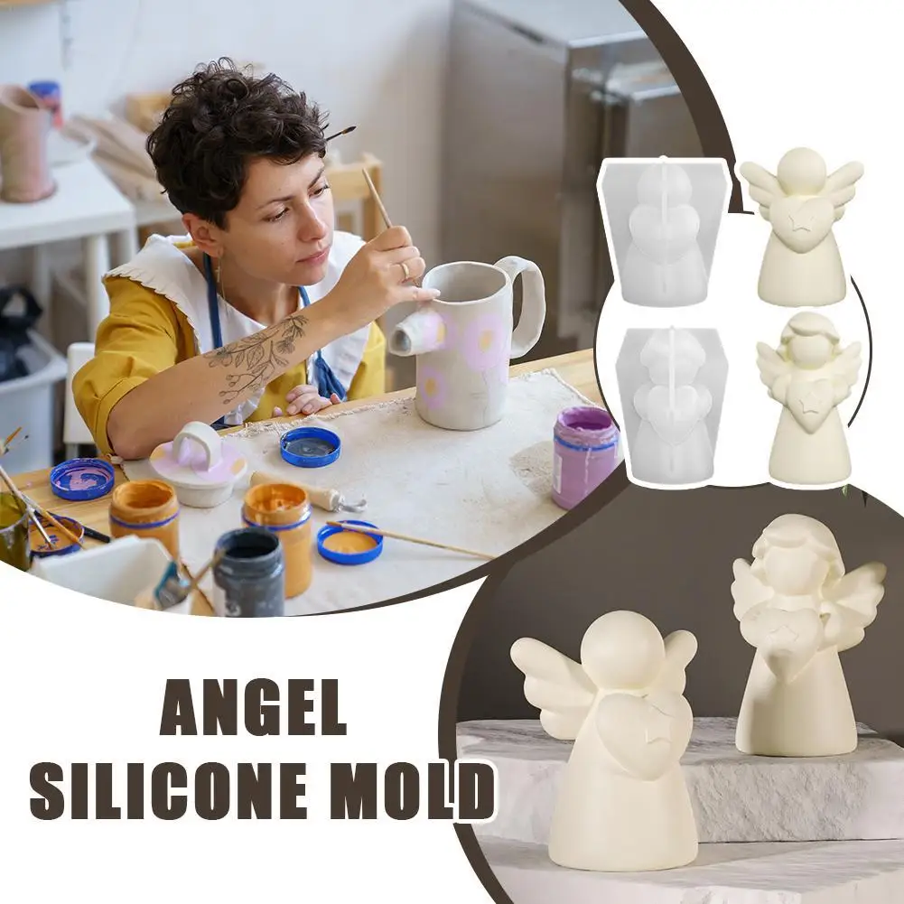 Diy أجنحة الملاك قالب من السيليكون لطيف الملاك فتاة اليدوية الأبيض الفخار الجص قالب من السيليكون الإبداعية عيد الميلاد عطلة الديكور #1
